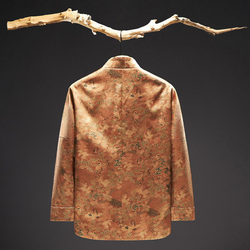 Nimara Ritual 100% Mulberry Silk 30 Momme Phoenix Auspicious Clouds Long Sleeve Men's Jacket