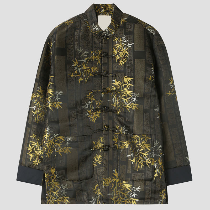Nimara Ritual Golden Bamboo Jacquard Frog-Button Long Sleeve Men's Jacket With Pockets