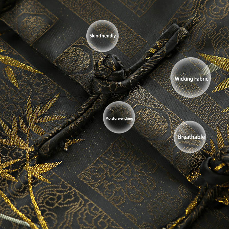 Nimara Ritual Golden Bamboo Jacquard Frog-Button Long Sleeve Men's Jacket With Pockets