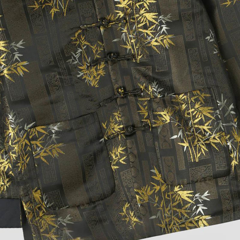Nimara Ritual Golden Bamboo Jacquard Frog-Button Long Sleeve Men's Jacket With Pockets
