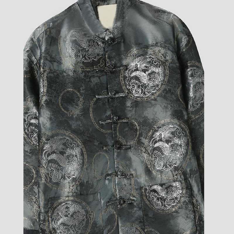Nimara Ritual Kirin Mountains Frog-Button Long Sleeve Men's Jacket With Pockets