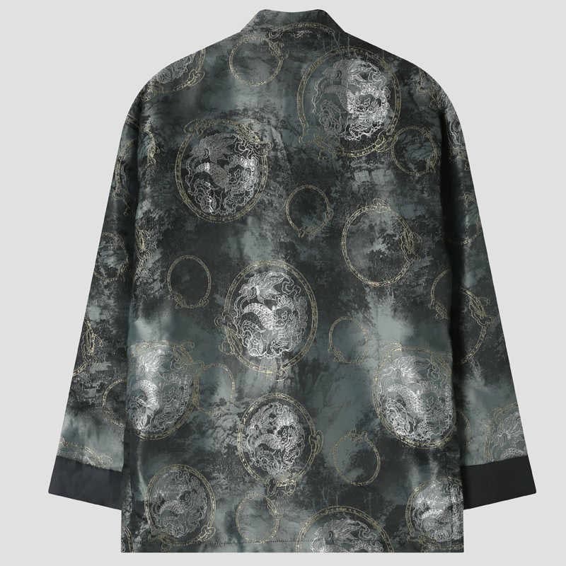 Nimara Ritual Kirin Mountains Frog-Button Long Sleeve Men's Jacket With Pockets