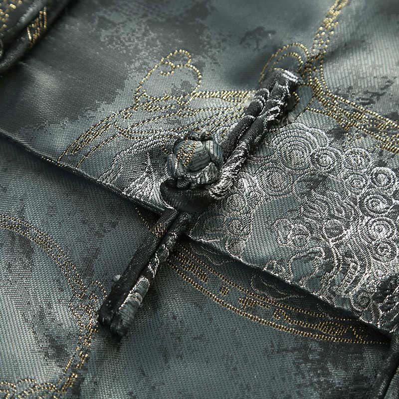 Nimara Ritual Kirin Mountains Frog-Button Long Sleeve Men's Jacket With Pockets