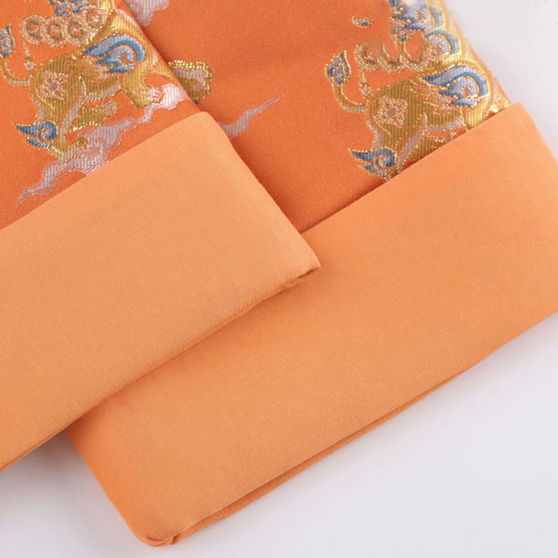 Nimara Ritual Orange Kirin Auspicious Clouds Frog-Button Long Sleeve Men's Jacket With Pockets
