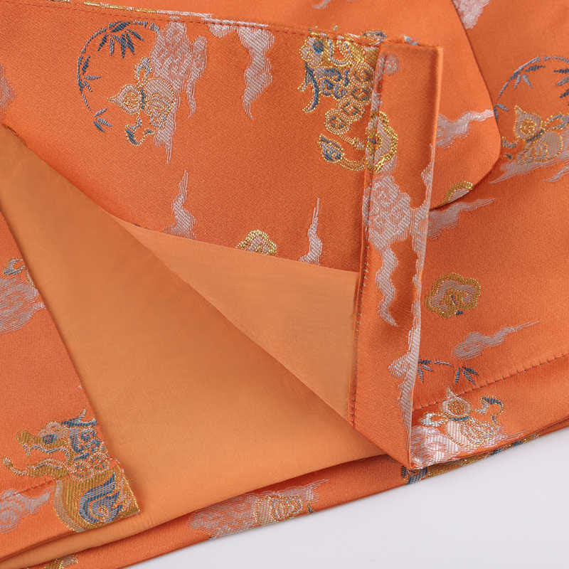 Nimara Ritual Orange Kirin Auspicious Clouds Frog-Button Long Sleeve Men's Jacket With Pockets