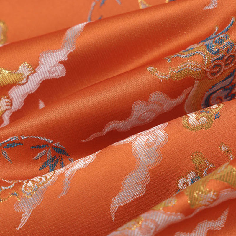 Nimara Ritual Orange Kirin Auspicious Clouds Frog-Button Long Sleeve Men's Jacket With Pockets