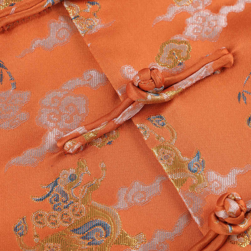 Nimara Ritual Orange Kirin Auspicious Clouds Frog-Button Long Sleeve Men's Jacket With Pockets