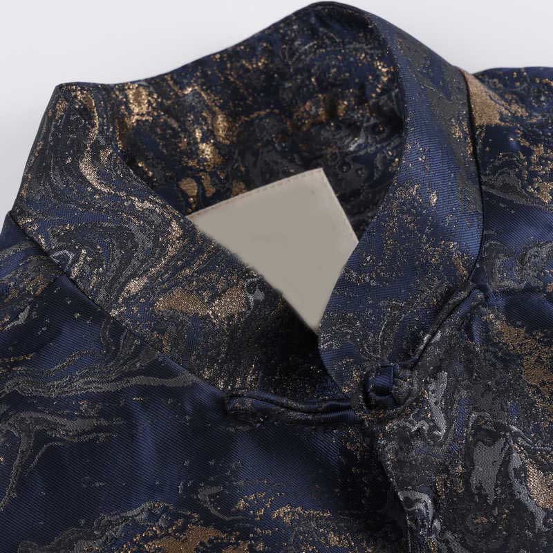 Nimara Ritual Blue Flowing Water Mountains Frog-Button Long Sleeve Men's Jacket With Pockets