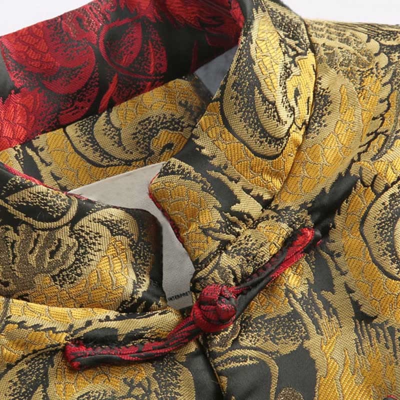 Nimara Ritual Winter Dragon Jacquard Warm Frog-Button Long Sleeve Men's Jacket With Pockets