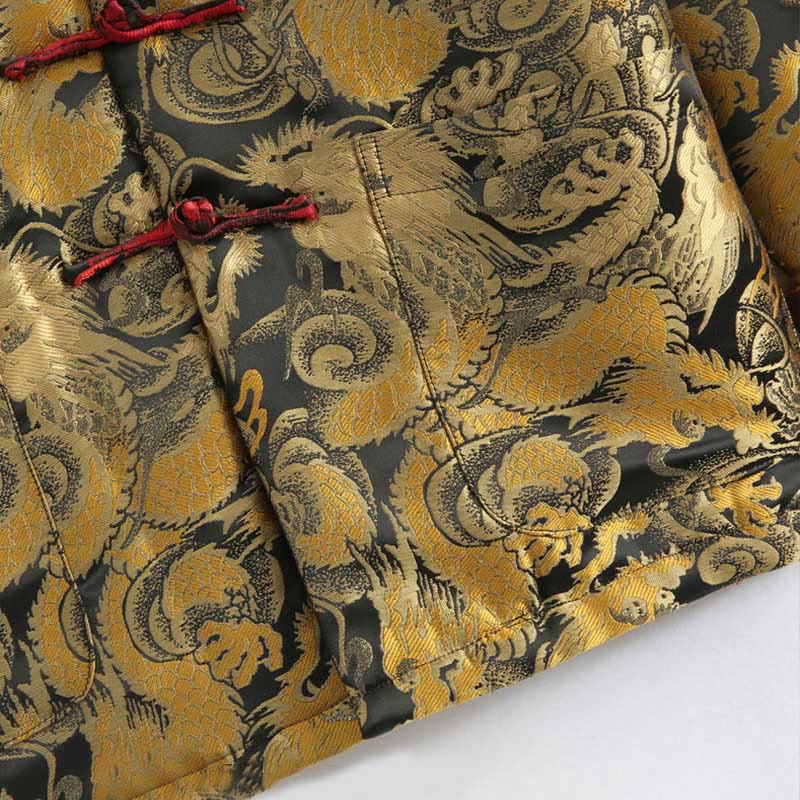 Nimara Ritual Winter Dragon Jacquard Warm Frog-Button Long Sleeve Men's Jacket With Pockets