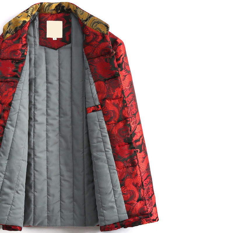 Nimara Ritual Winter Dragon Jacquard Warm Frog-Button Long Sleeve Men's Jacket With Pockets