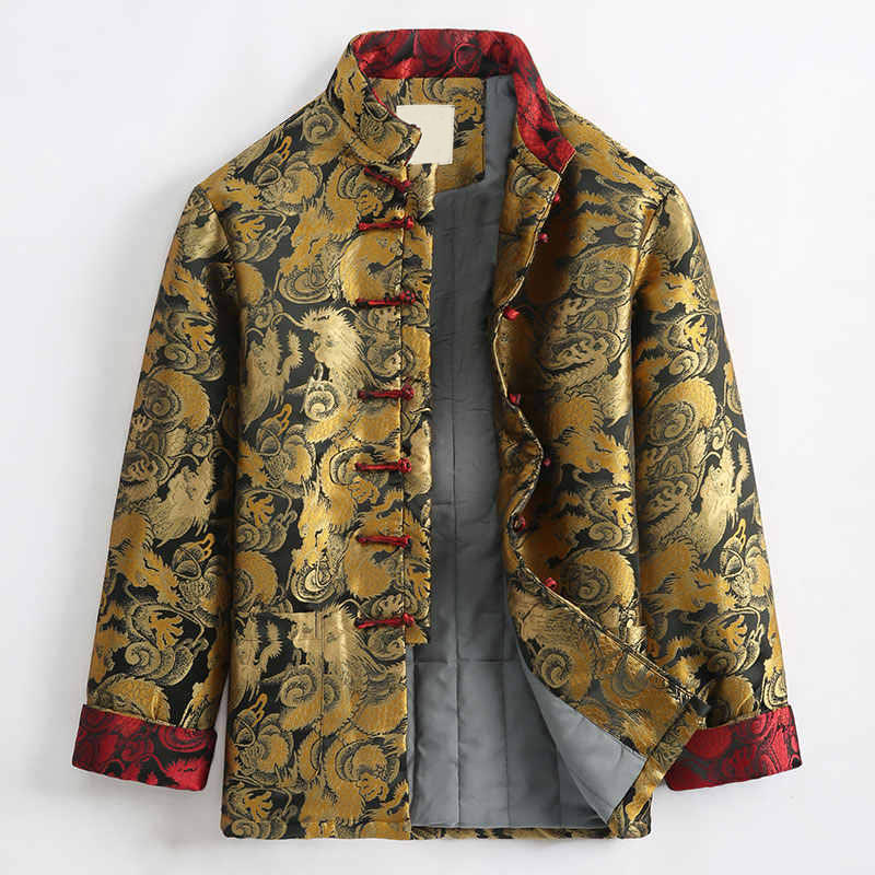 Nimara Ritual Winter Dragon Jacquard Warm Frog-Button Long Sleeve Men's Jacket With Pockets