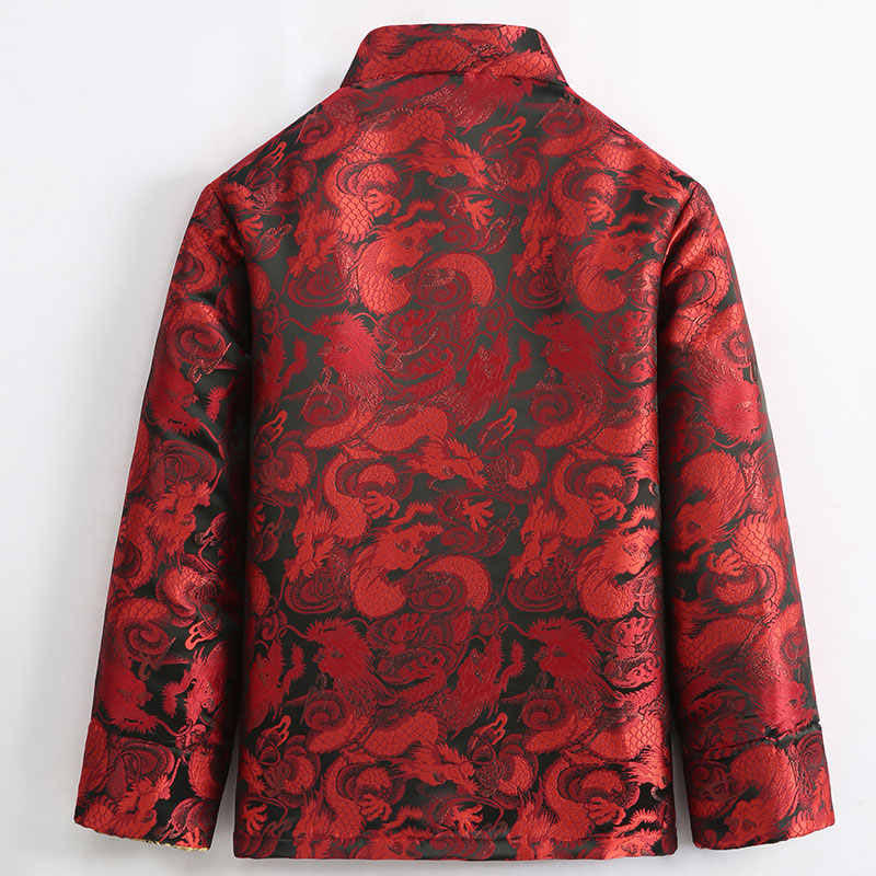 Nimara Ritual Winter Dragon Jacquard Warm Frog-Button Long Sleeve Men's Jacket With Pockets
