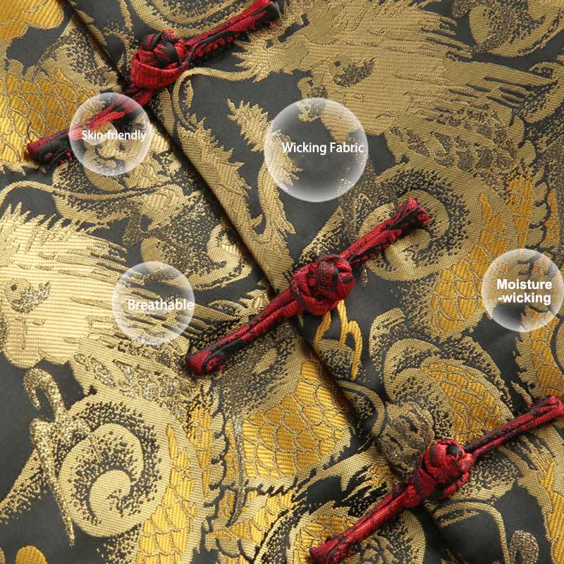 Nimara Ritual Winter Dragon Jacquard Warm Frog-Button Long Sleeve Men's Jacket With Pockets
