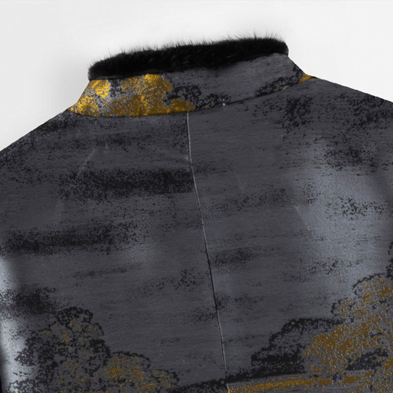 Nimara Ritual Ancient Buildings Trees Frog-Button Long Sleeve Men's Jacket With Pockets