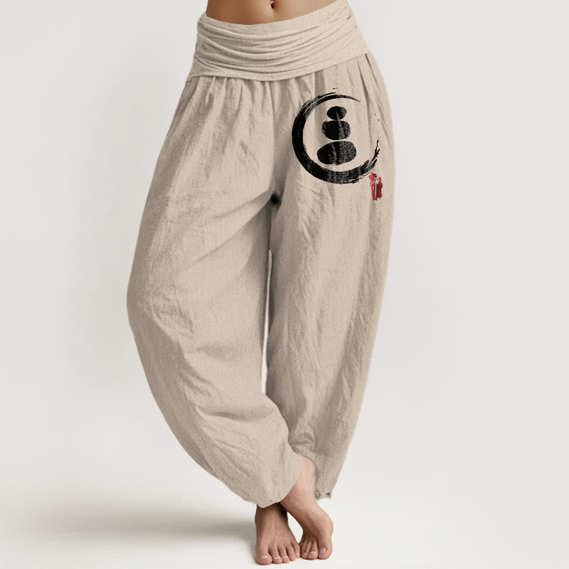 Nimara Ritual EnsA Circle Stacked Stones Pattern Women's Elastic Waist Harem Cotton Pants