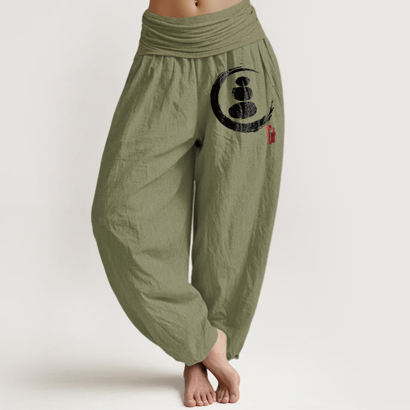 Nimara Ritual EnsA Circle Stacked Stones Pattern Women's Elastic Waist Harem Cotton Pants