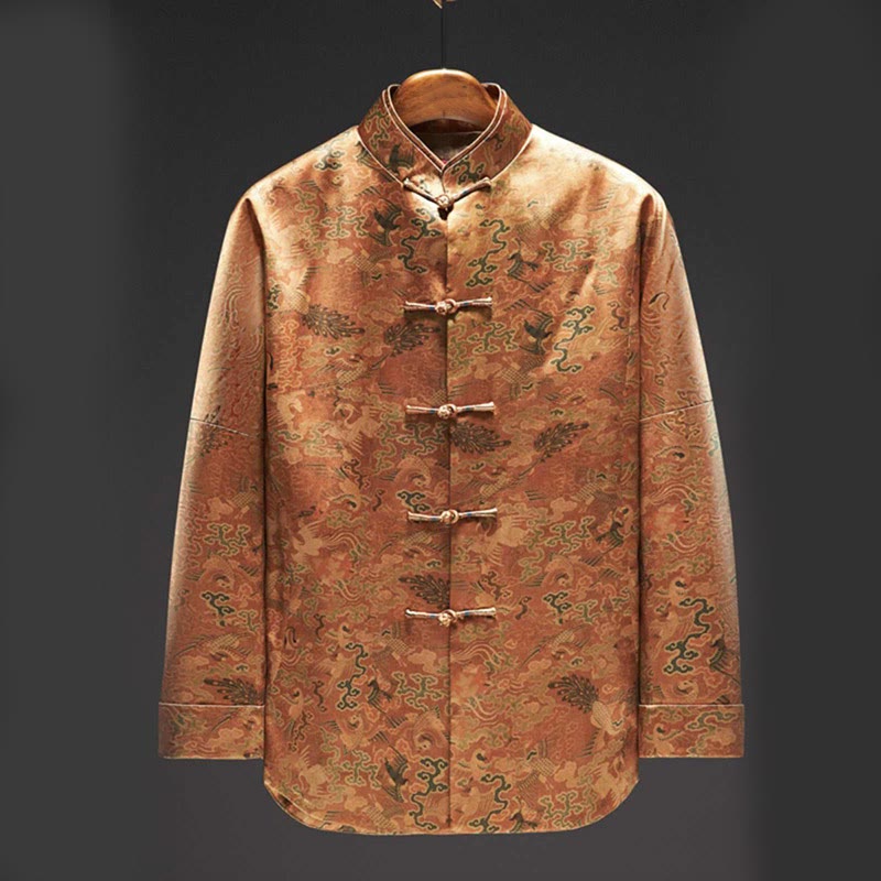 Nimara Ritual 100% Mulberry Silk 30 Momme Phoenix Auspicious Clouds Long Sleeve Men's Jacket
