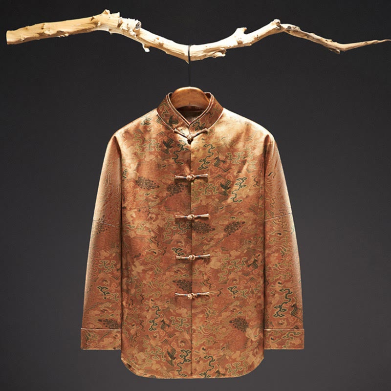Nimara Ritual 100% Mulberry Silk 30 Momme Phoenix Auspicious Clouds Long Sleeve Men's Jacket