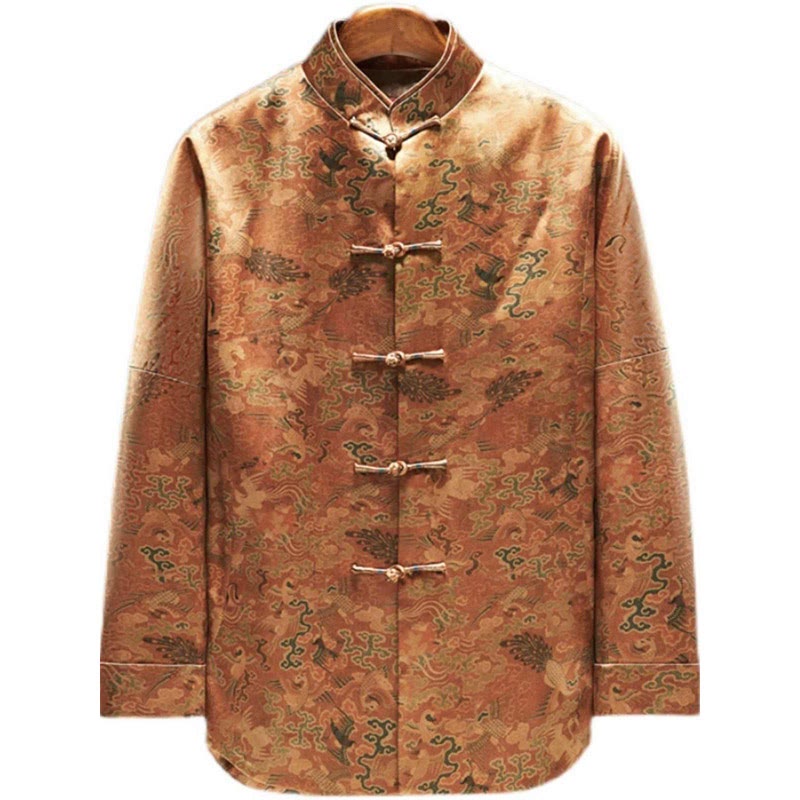 Nimara Ritual 100% Mulberry Silk 30 Momme Phoenix Auspicious Clouds Long Sleeve Men's Jacket