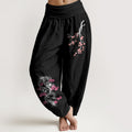 Nimara Ritual Dragon Auspicious Clouds Flower Pattern Women's Elastic Waist Harem Cotton Pants