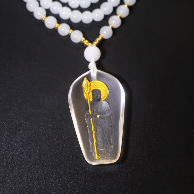 Nimara Ritual Tibetan Buddha Liuli Crystal Ksitigarbha Bodhisattva Serenity Necklace Pendant
