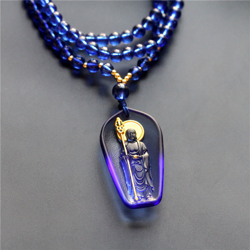 Nimara Ritual Tibetan Buddha Liuli Crystal Ksitigarbha Bodhisattva Serenity Necklace Pendant