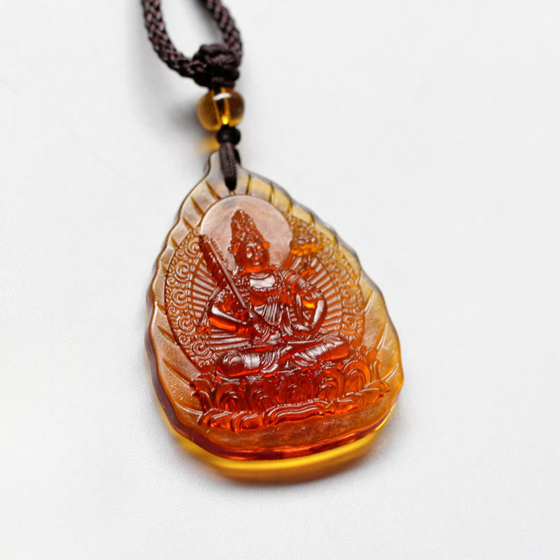 Nimara Ritual Liuli Crystal Chinese Zodiac Natal Buddha Protection Leaf Shape Necklace Pendant