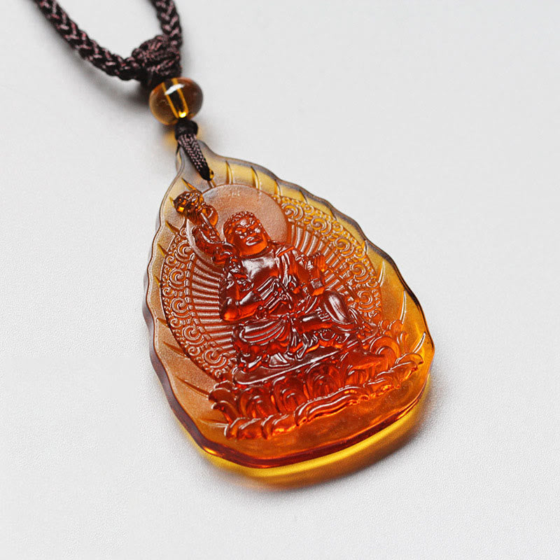 Nimara Ritual Liuli Crystal Chinese Zodiac Natal Buddha Protection Leaf Shape Necklace Pendant