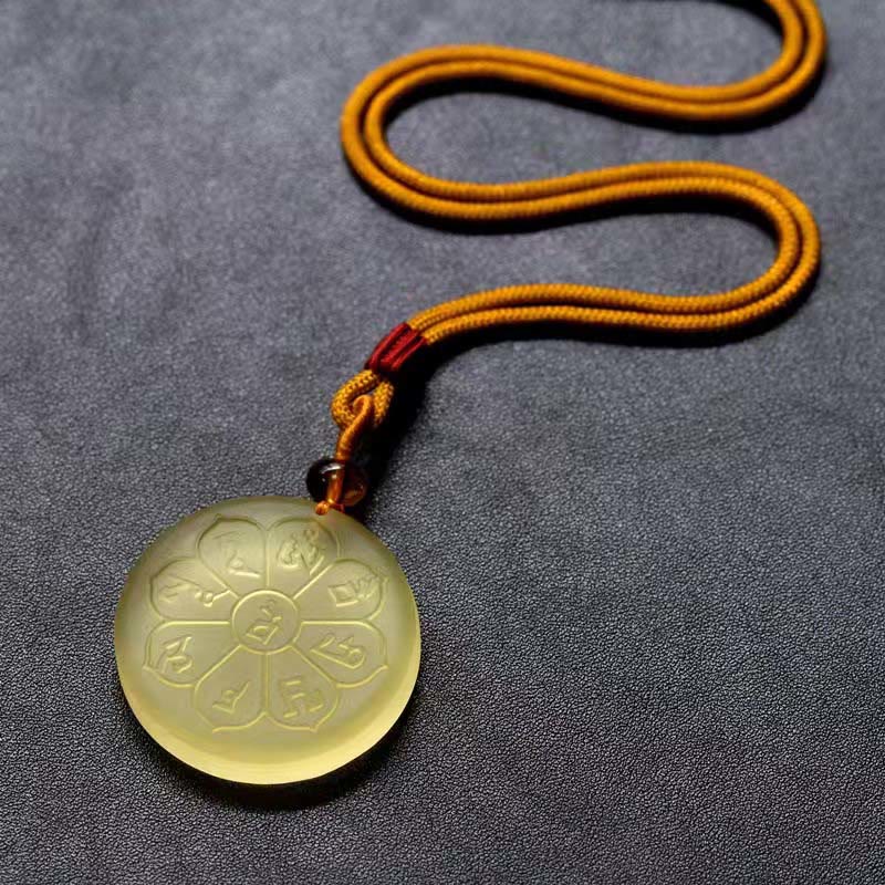 Nimara Ritual Liuli Crystal Wealth God Mantra Abundance Eight-petal Shape Necklace Pendant