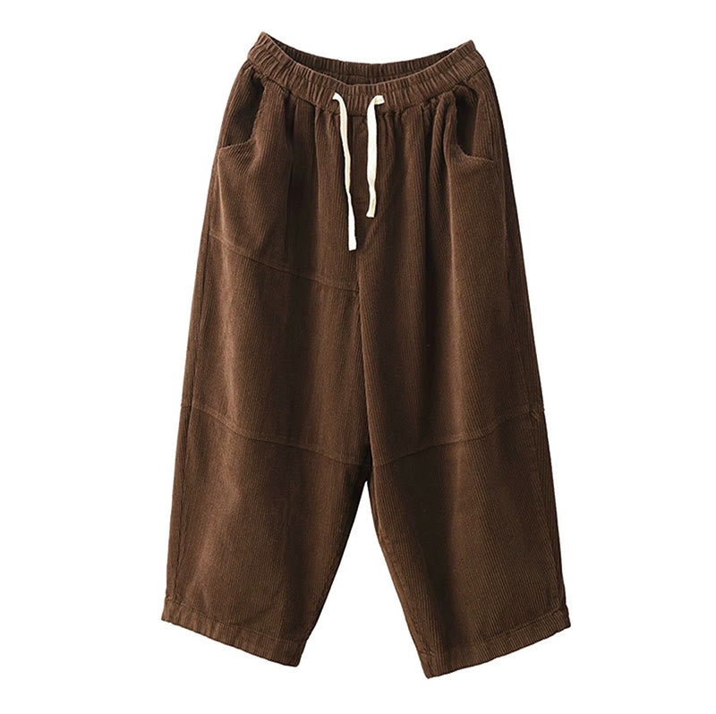 Nimara Ritual Women's Drawstring Design Cotton Corduroy Thermal Fleece-Lined Pants With Pockets