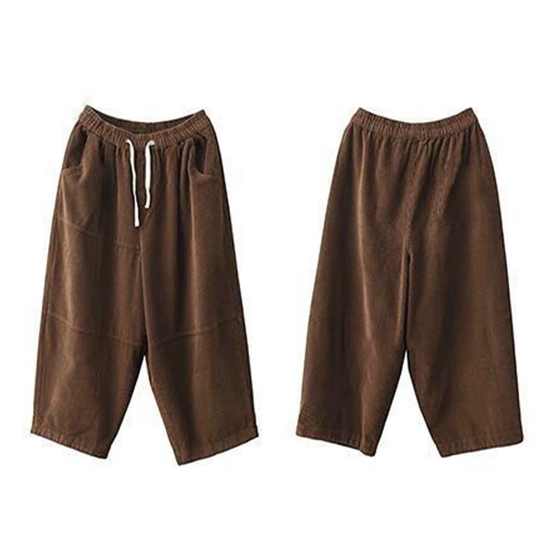 Nimara Ritual Women's Drawstring Design Cotton Corduroy Thermal Fleece-Lined Pants With Pockets