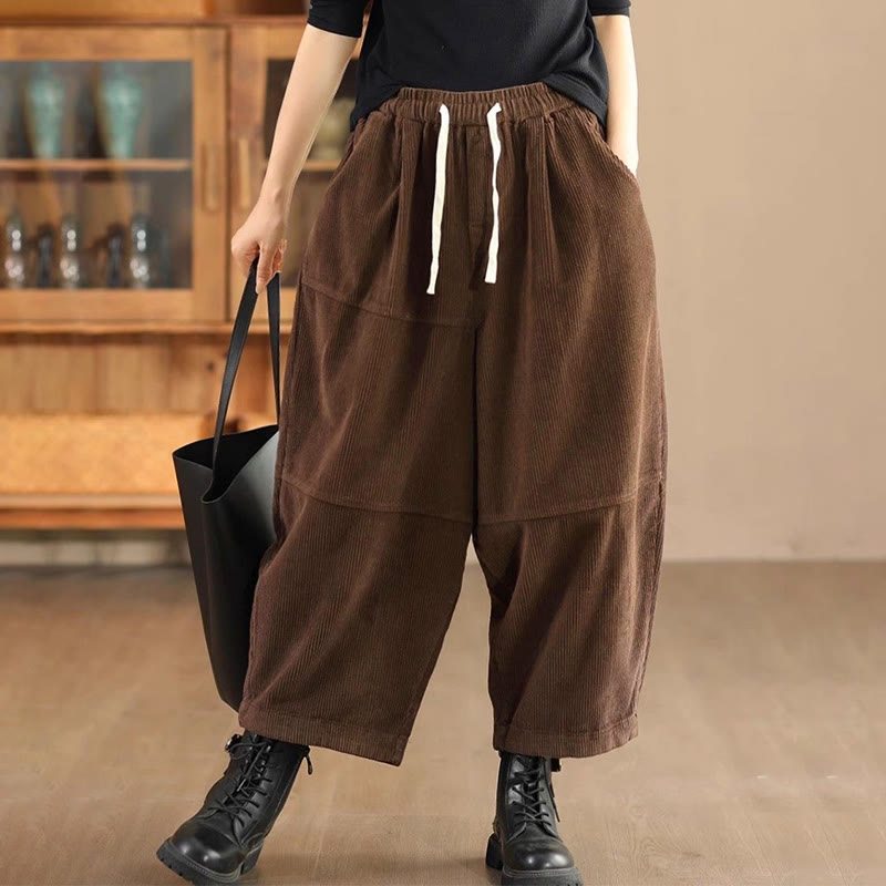 Nimara Ritual Women's Drawstring Design Cotton Corduroy Thermal Fleece-Lined Pants With Pockets