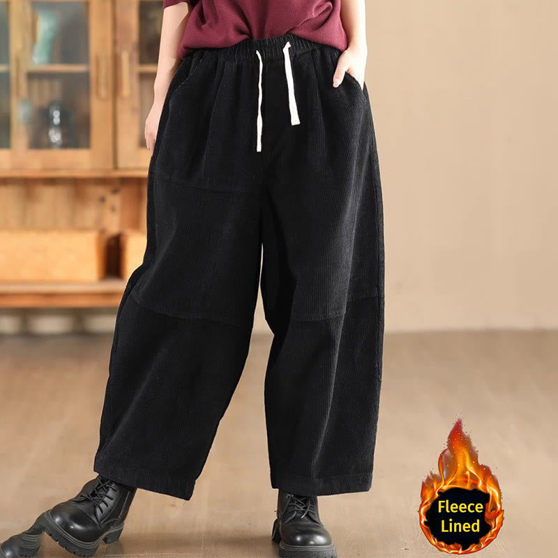 Nimara Ritual Women's Drawstring Design Cotton Corduroy Thermal Fleece-Lined Pants With Pockets