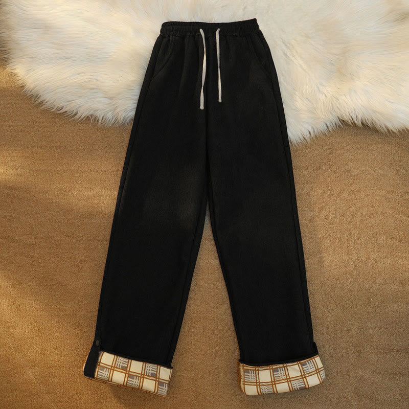 Nimara Ritual Women's Patchwork Cotton Corduroy Fleece-Lined Wide Leg Pants With Pockets