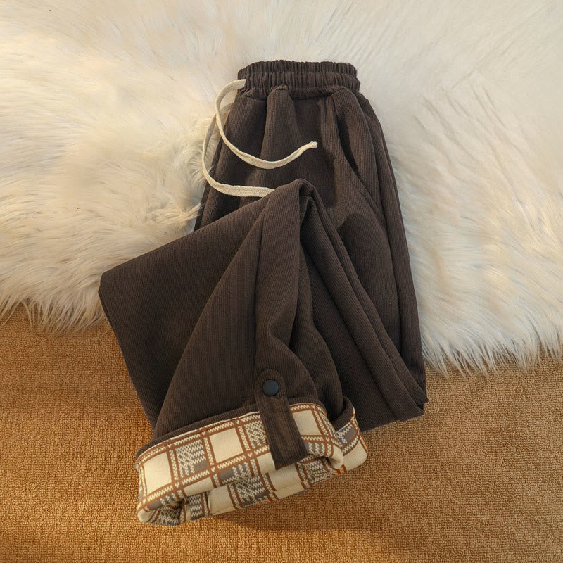 Nimara Ritual Women's Patchwork Cotton Corduroy Fleece-Lined Wide Leg Pants With Pockets