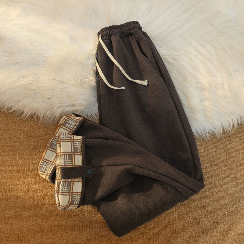 Nimara Ritual Women's Patchwork Cotton Corduroy Fleece-Lined Wide Leg Pants With Pockets