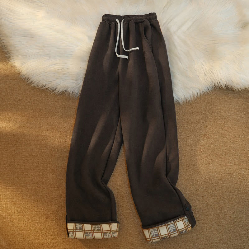 Nimara Ritual Women's Patchwork Cotton Corduroy Fleece-Lined Wide Leg Pants With Pockets