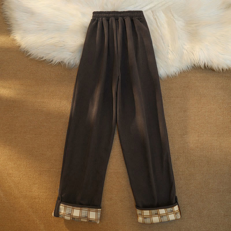 Nimara Ritual Women's Patchwork Cotton Corduroy Fleece-Lined Wide Leg Pants With Pockets