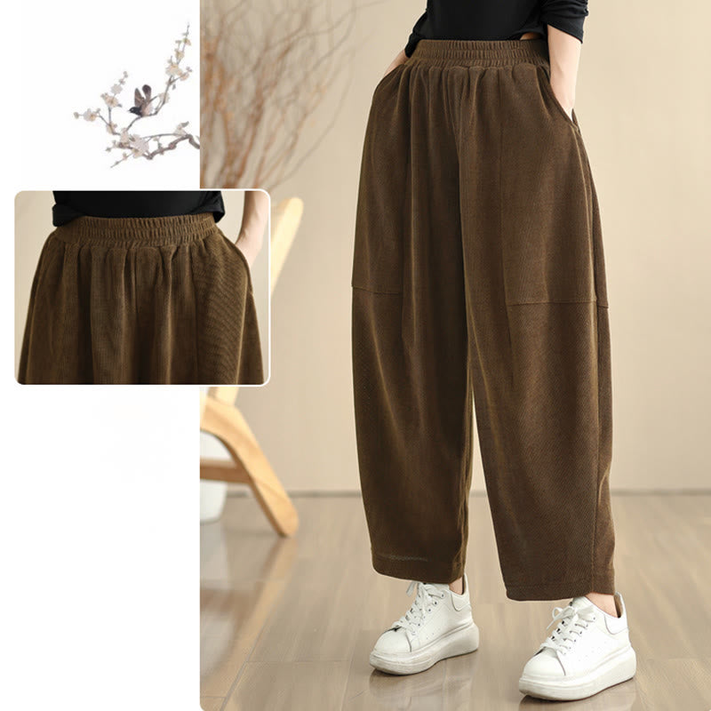 Nimara Ritual Women's Fall Patchwork Plain Corduroy Harem Pants With Pockets
