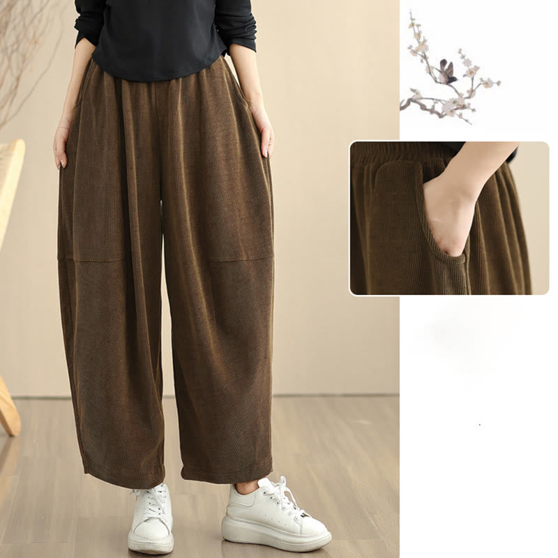 Nimara Ritual Women's Fall Patchwork Plain Corduroy Harem Pants With Pockets