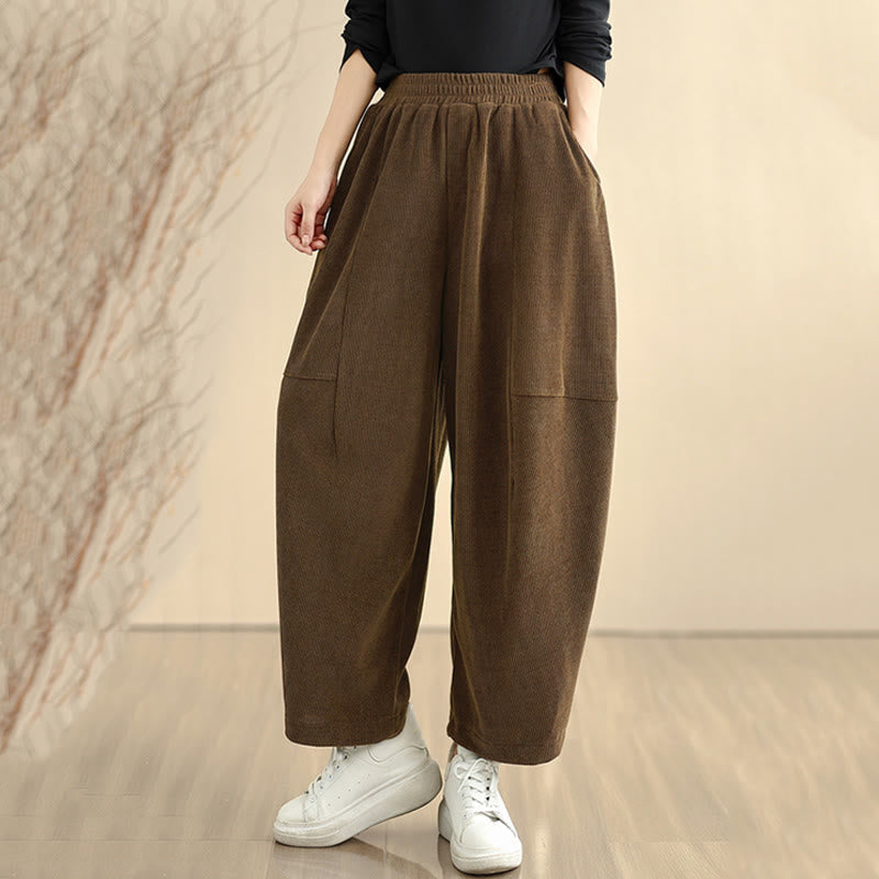 Nimara Ritual Women's Fall Patchwork Plain Corduroy Harem Pants With Pockets