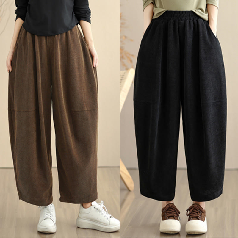 Nimara Ritual Women's Fall Patchwork Plain Corduroy Harem Pants With Pockets