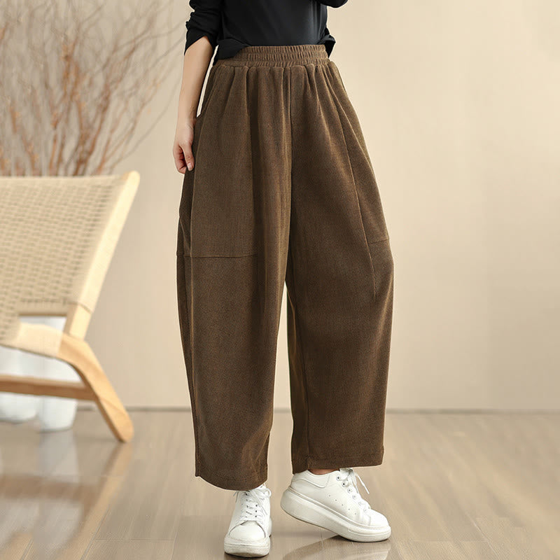Nimara Ritual Women's Fall Patchwork Plain Corduroy Harem Pants With Pockets