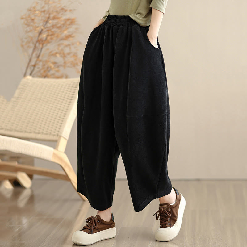 Nimara Ritual Women's Fall Patchwork Plain Corduroy Harem Pants With Pockets