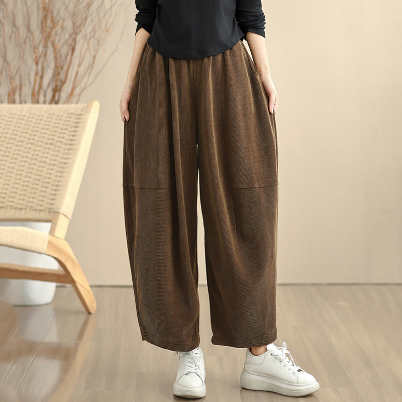 Nimara Ritual Women's Fall Patchwork Plain Corduroy Harem Pants With Pockets
