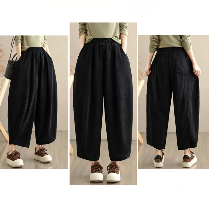 Nimara Ritual Women's Fall Patchwork Plain Corduroy Harem Pants With Pockets