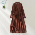 Nimara Ritual Embroidered Floral Pattern Lace-up Design Long Sleeve Midi Dress With Pockets