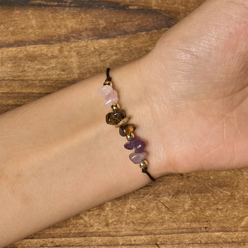 Nimara Ritual Amethyst Tiger Eye Rose Quartz Protection Anti-Anxiety Card Rope Bracelet