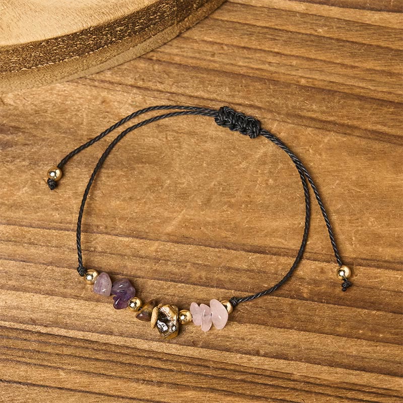 Nimara Ritual Amethyst Tiger Eye Rose Quartz Protection Anti-Anxiety Card Rope Bracelet